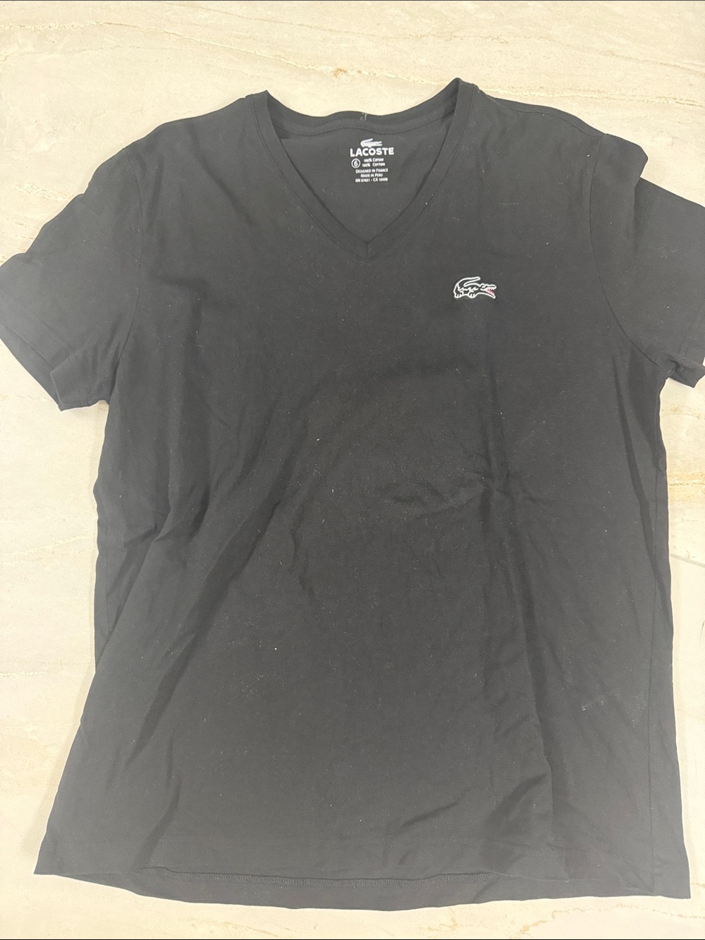 Lacoste Black V-Neck T-Shirt with Embroidered Crocodile